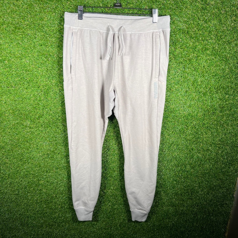 Gymshark Mens Crest Joggers Light Grey Tapered Sweatpants Size M